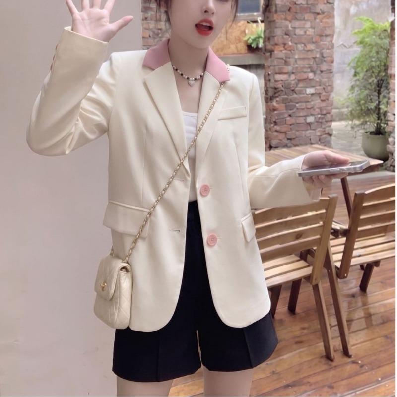 Korean Style Stitched Collar Blazer Women Long Sleeve Casual Commute Jacket