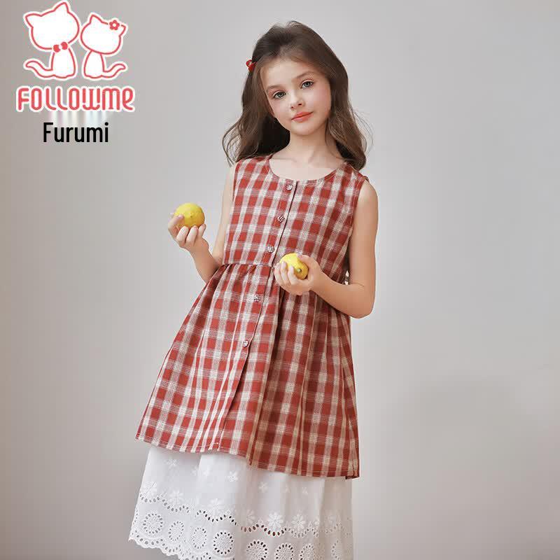 Girls' Summer Retro Plaid Vest Dress