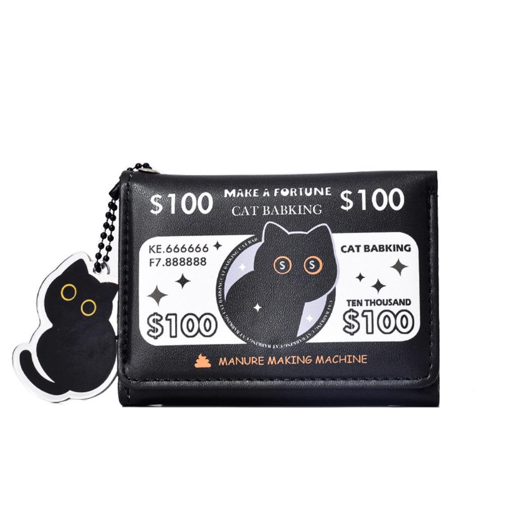 

Black+White Leather Women Coin Purse PU Leather Cat Babking Design Mini Wallet Women