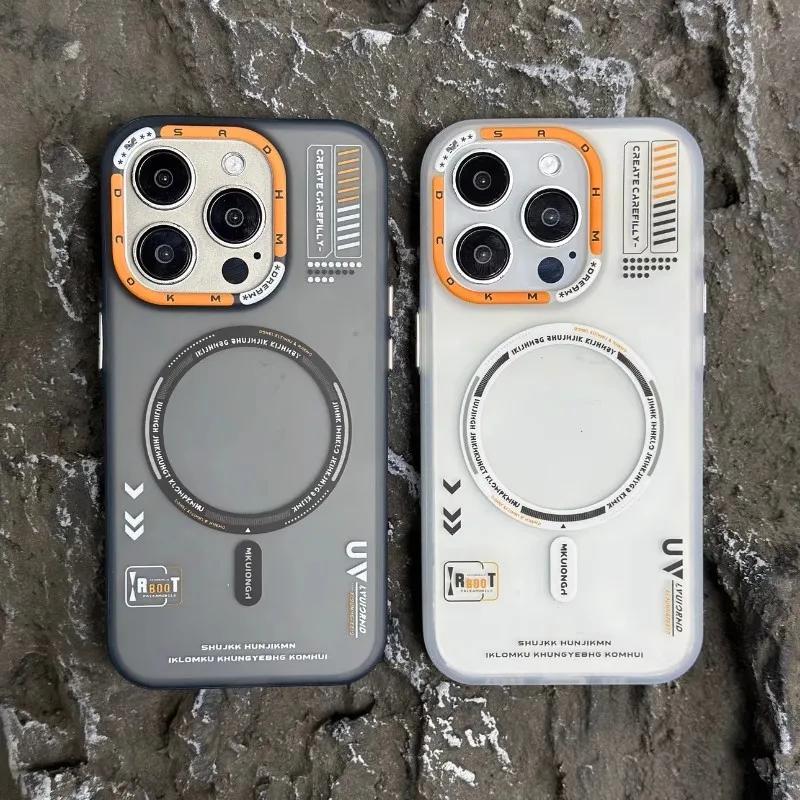 Husă de telefon magnetică mată de lux pentru iPhone 16 15 14 13 12 Pro Max Magsafe, încărcare fără fir, buton metalic, capac de protecție pentru lentile