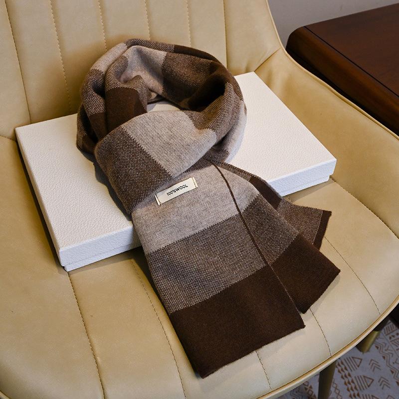 Striped Scarf Men's Father Men's Winter Pure Wool Thickened Medium and Old 2025 People's Scarf Elderly Scarf