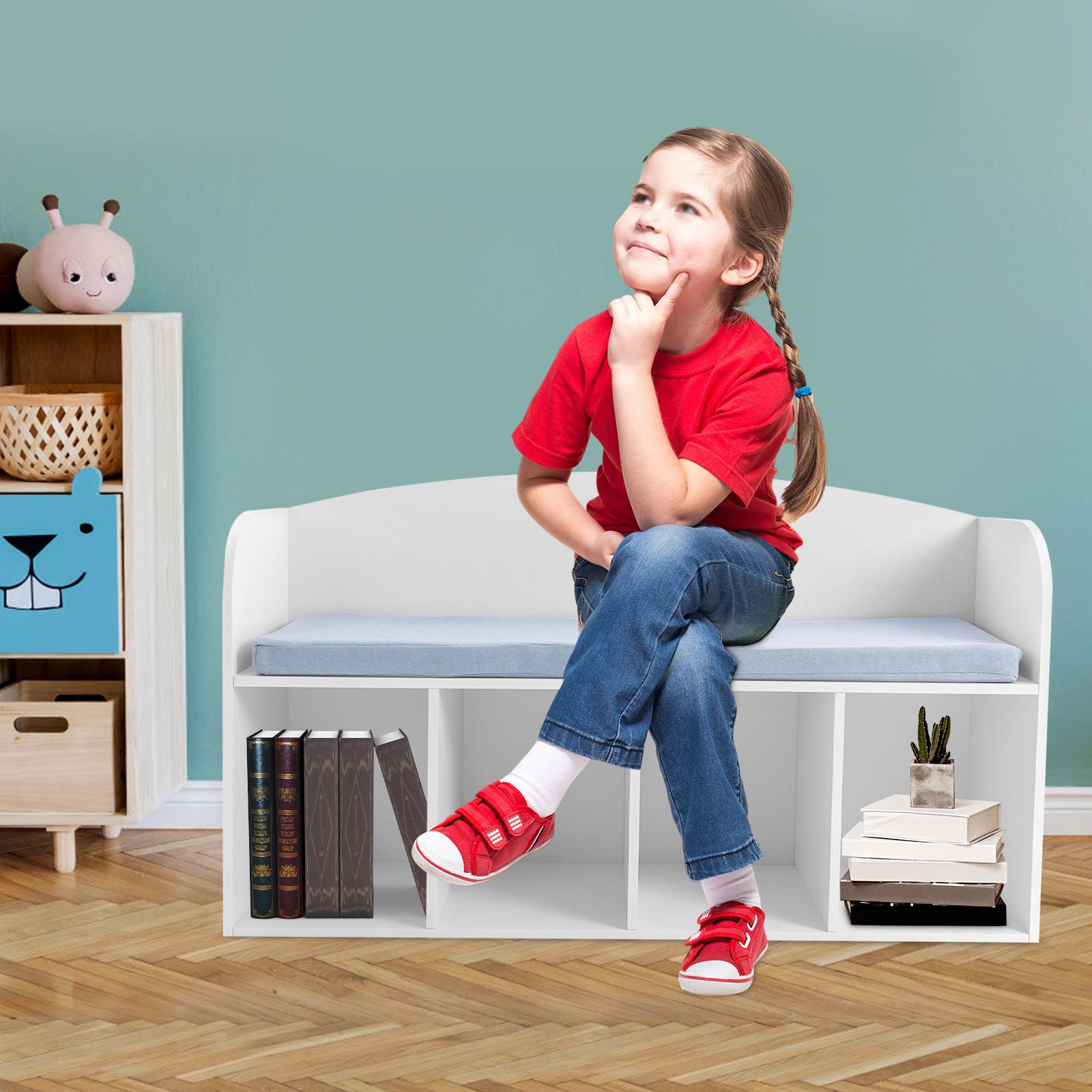 

Детский книжный шкаф с уголком для чтения, Органайзер для хранения книг, Мягкое сиденье-скамья, Угловая мебель, Современная книжная полка белый