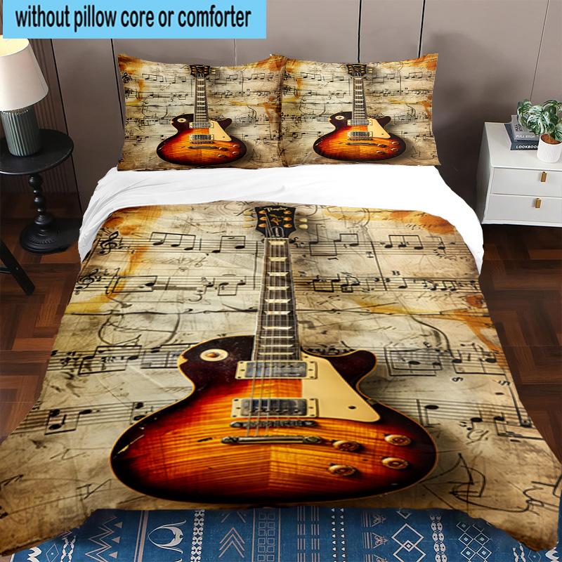 Guitar Notes Harmony 3pcs Bedding,Including 1pc Duvet Cover And 2pcs Pillowcases Perfect for Christmas,Ideal for Bedroom, Dormitory