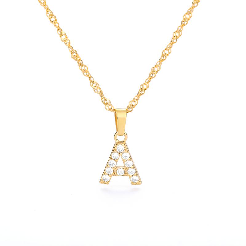 Cubic Zirconia Initial Letter Pendant Necklaces For Women Stainless Steel Gold Color Chain Alphabet Chokers Jewelry Accessories