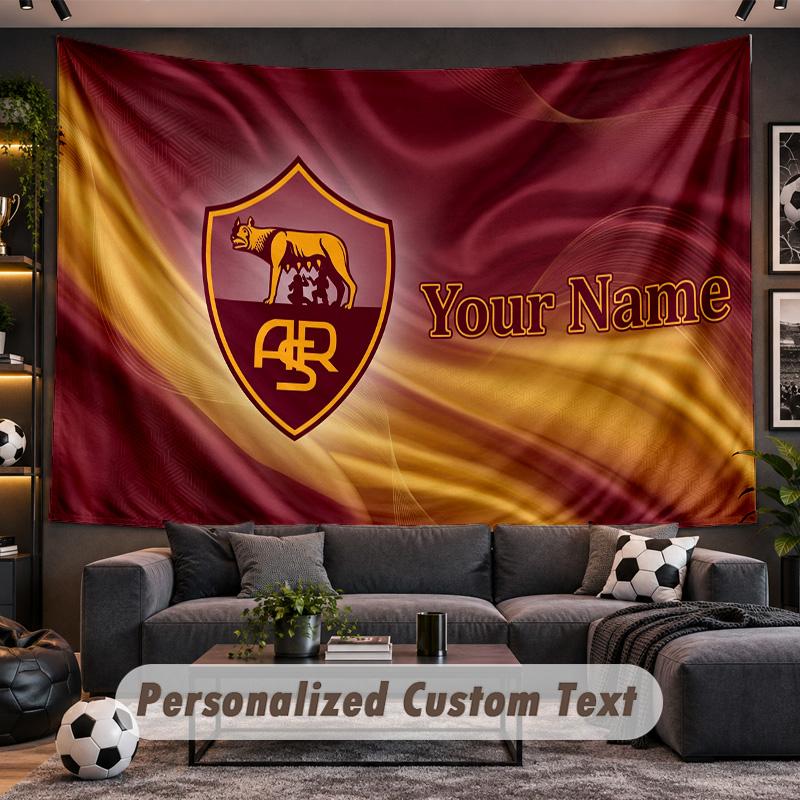 AS Roma FC Personalized Tapestry Support Custom Name, Wall Art Home Decoration