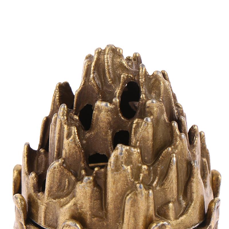 1Pc Retro Alloy Small Lotus Mountain Hollow Out Incense Stick Burner Incense Holder With Cover Home Decoration Crafts