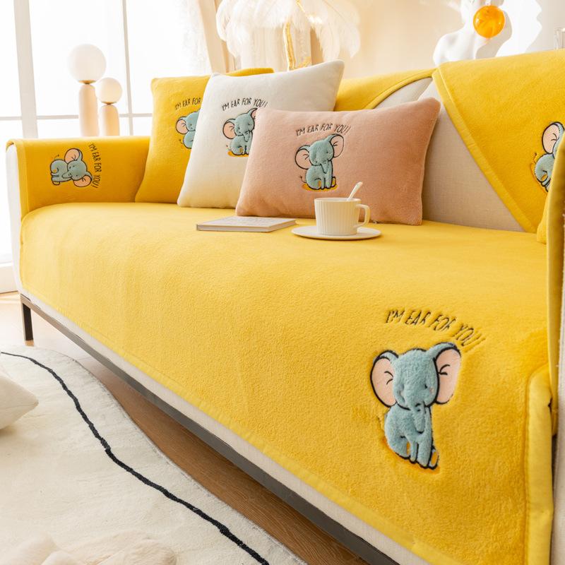 Plüsch Sofakissen Winter Minimalistisch Modern Rutschfest Verdicktes Kissen Winter All-Inclusive Sofabezug Bezug Stoff Niedlich