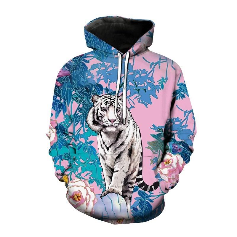 Autumn New Men's Animal Tiger Sweatshirts 3D Printed animal Hoodies Sports hoodie loose long sleeve pockets Fashion Hoodie