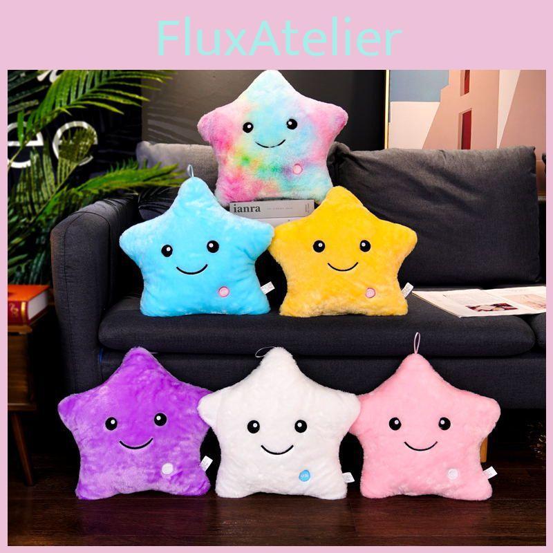 Luminous Glowing Led Colorful Stars Cushion Plush Toy Pillow For Kids' Rooms