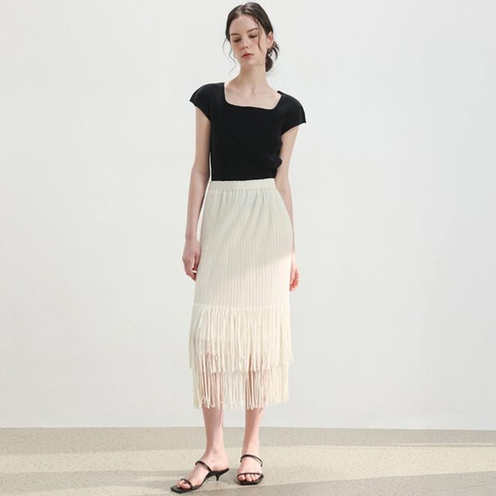 Plitsmood Fringe Pleats Skirt FREE/Black