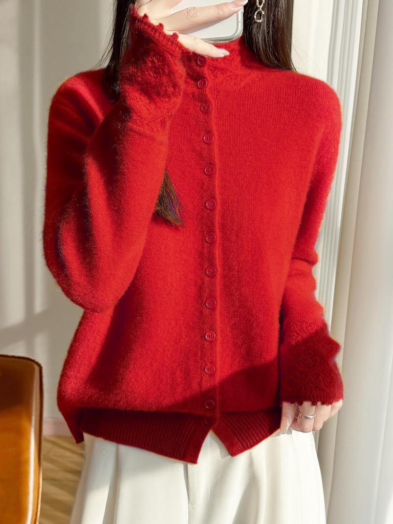 Women's Velvet Cardigan: Cozy Half-High Collar, Loose Fit, Versatile Winter Sweater.