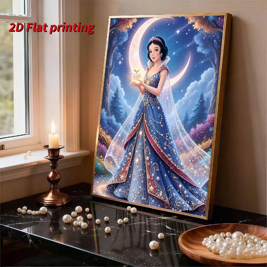 Disney Snow White Series Pearl Inlaid Frameless Art | Moon & Star Fantasy Apple Accents | Elegant Wall Decor for Adult Study & Entryway