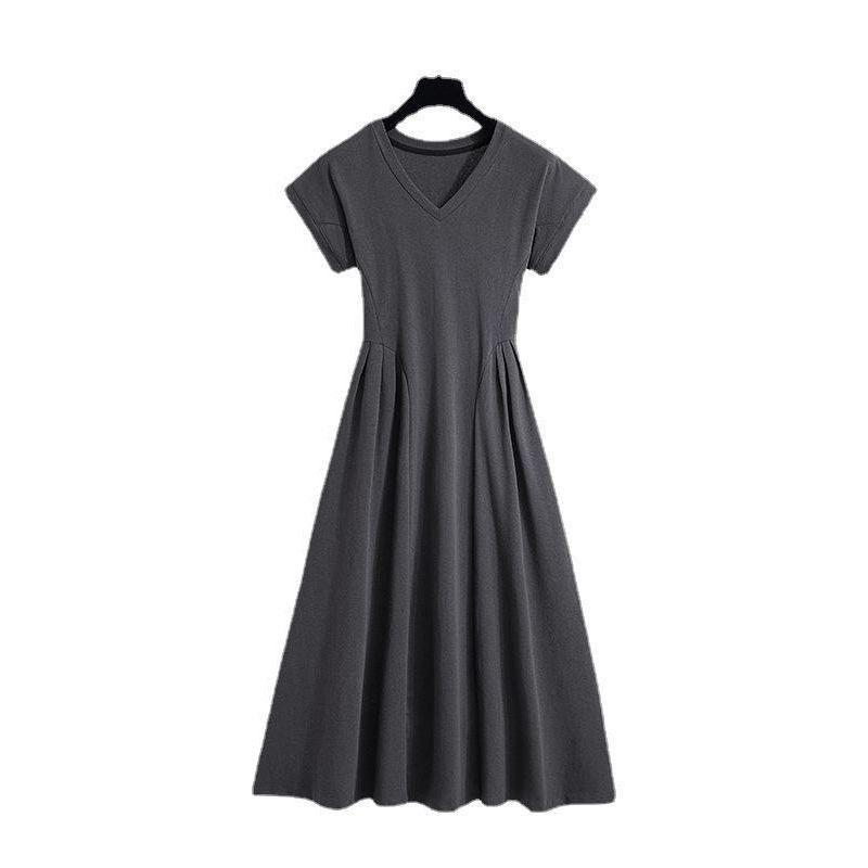 Casual pendant dress summer large size fat mm temperament V-neck waist thin cover t-shirt skirt temperament long dress