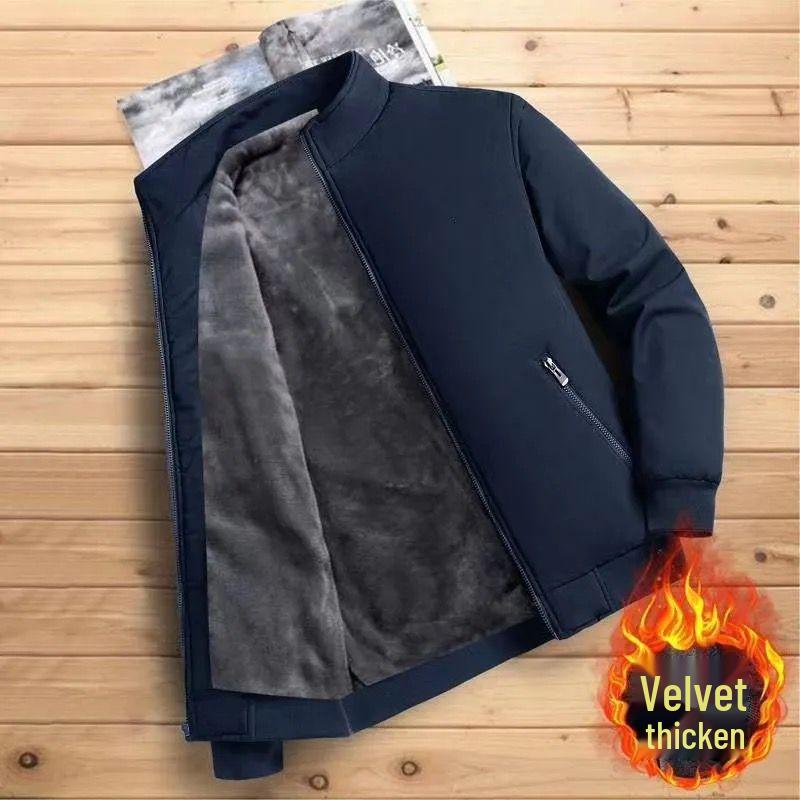 

2025 New Dad Jacket: Mid-aged & Elderly Men s Velvet-Lined Thick Jacket for Autumn/Winter 170/88A (41-48 kg)