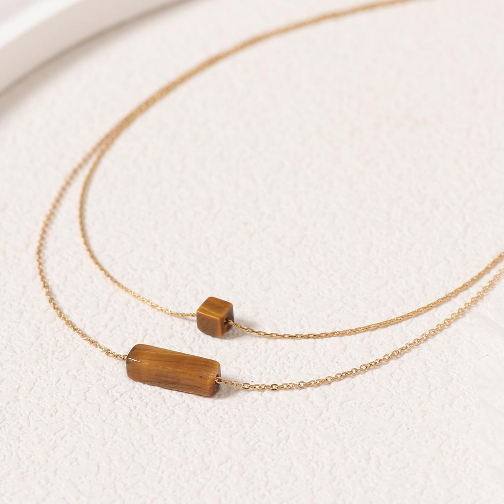 Independent Site New Geometric Natural Stone Necklace for Women Niche Design Light Luxury Semi Precious Stone Double-layer Collarbone Chain