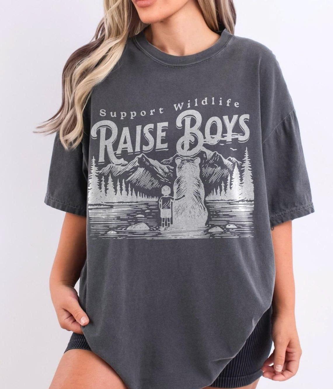 Support Wildlife Raise Boys Shirt, Funny Mama Bear Comfort Colors Graphic Tee Unisex T-Shirt L