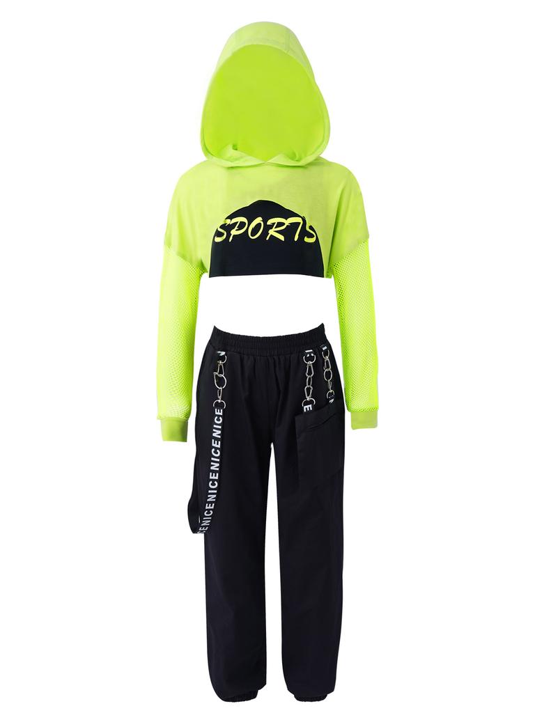 Kinder Mädchen Hip-Hop Street Dance Kleidung Outfits Weste Tops Cargo Jogginghose Net Cover Up Moderne Teenager Mädchen Streetwear