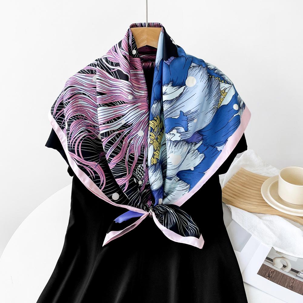 

Новый квадратный шарф цвета гардении, шарф из искусственного шелка, тонкий, легкий, мягкий, шаль, шарф, дышащий, защита от солнца 90*90cm