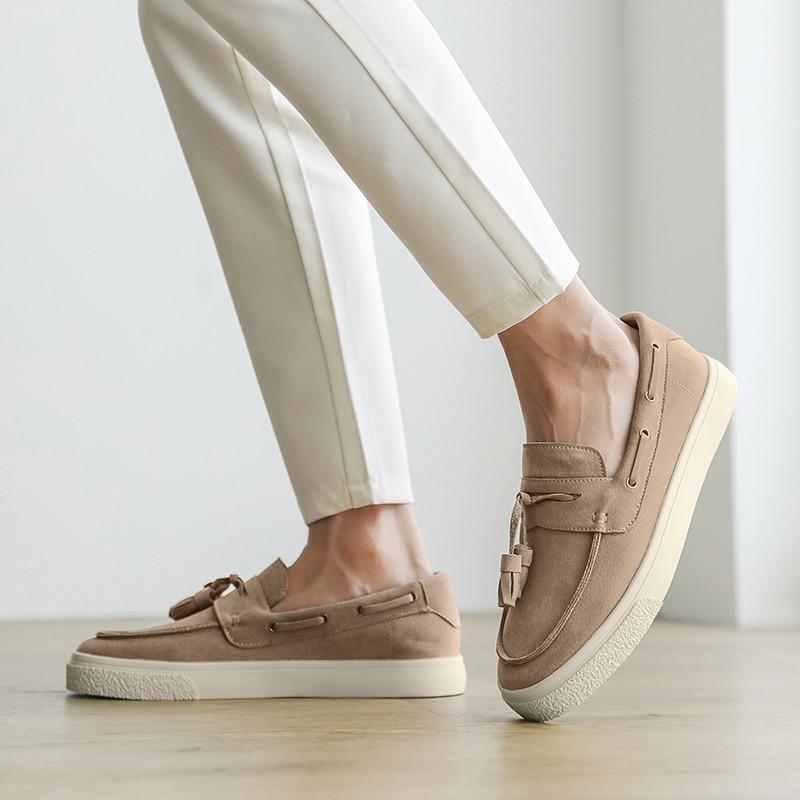 Brand Khaki Suede Men's Loafers Tassel Fashion Leather Casual Shoes For Man Autumn Lightweight Flats Slip-on Shoes Man Moccasins
