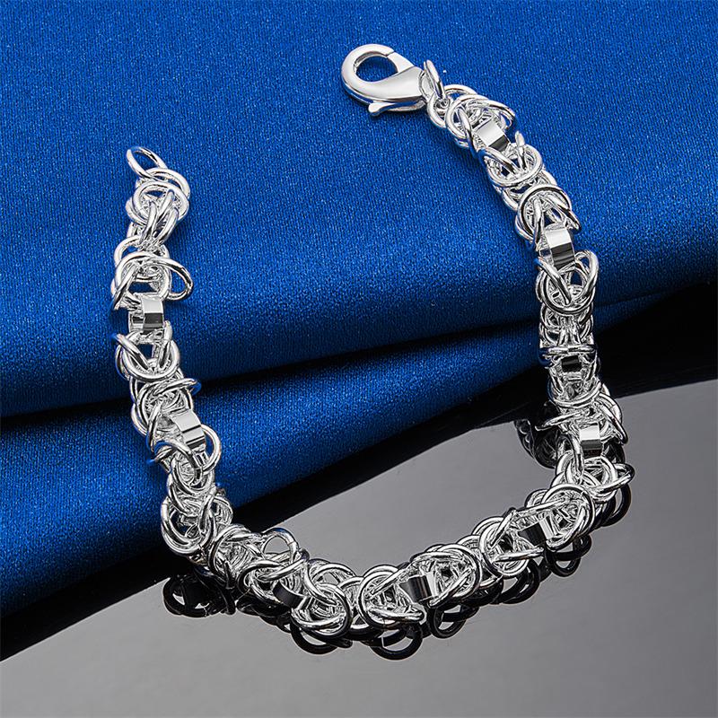 925 Sterling Silver 8-inch Classic Hip-hop Bracelet, Fashionable for Both Men and Women, Party Punk Style Accessories