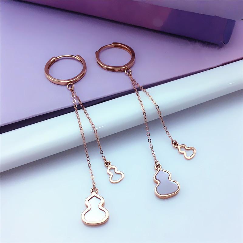 Exquisite Russian Purple Gold Gourd Design High-End Temperament Chinese Style Rose Gold Long Earrings (rose gold plated pair)