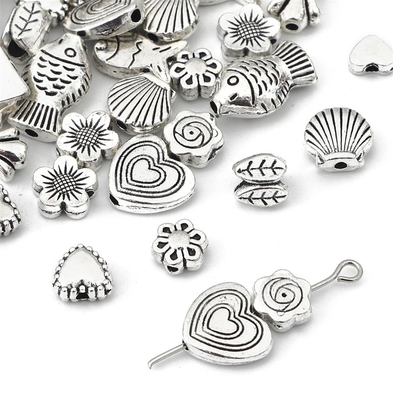 10-50 stk Legering Hjerte Butterfly Anheng Charms Shell Leaves Perler For DIY Armbånd Å gjøre smykker Funn