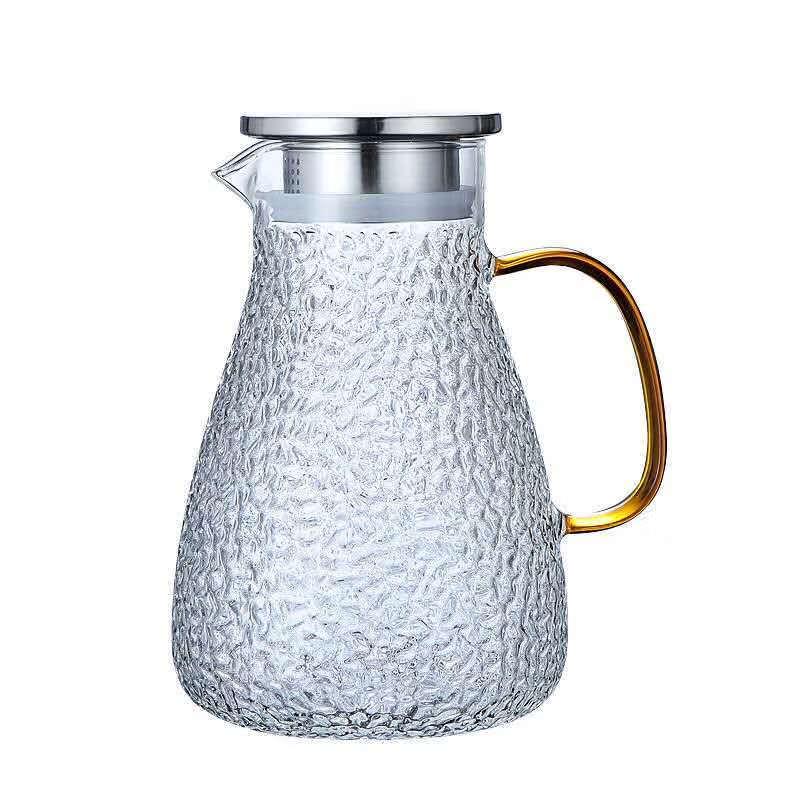 1.9L Hammered High Borosilicate Glass Water Pitcher with Handle