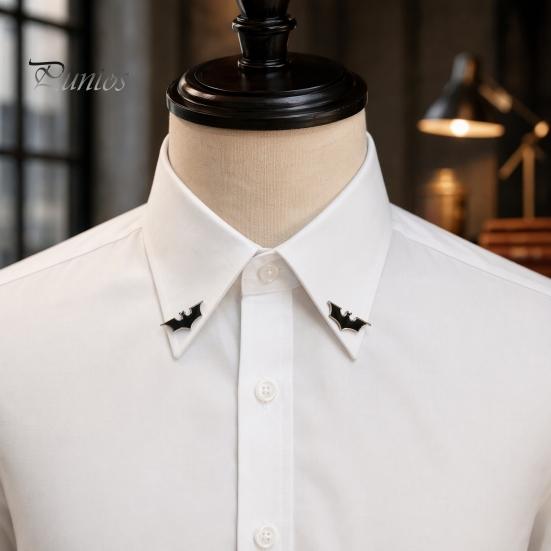 Black Metal Collar Pin 1 Pair Bat Shape Lapel Pins, Men Suit Shirt Versatile Cool Gothic Brooch, Matte Edging Business Pins for Tie Decoration