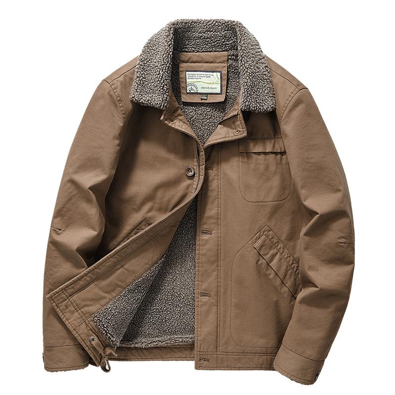 Зимняя повседневная мужская флисовая куртка с утолщенными лацканами для среднего возраста — фото 3