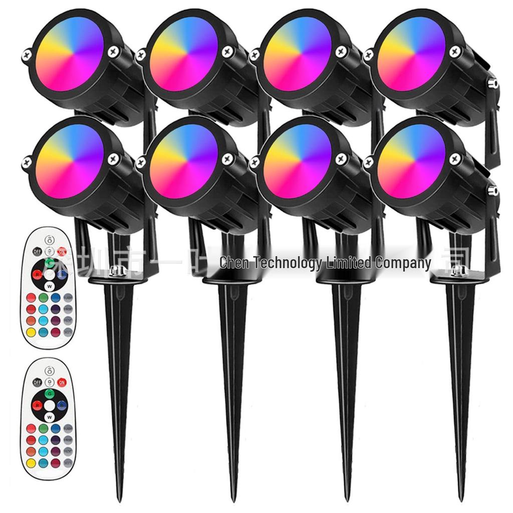 RGBW 12V Landscape Light: Colorful Plug-in Strip with Remote Control, Spotlight, and Courtyard Projector for Lawn Lighting.