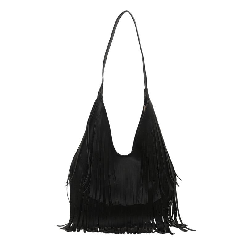 Quastentasche Neue Retro-Satteltasche Mode Spice Girl Schulter-Umhängetasche schwarz