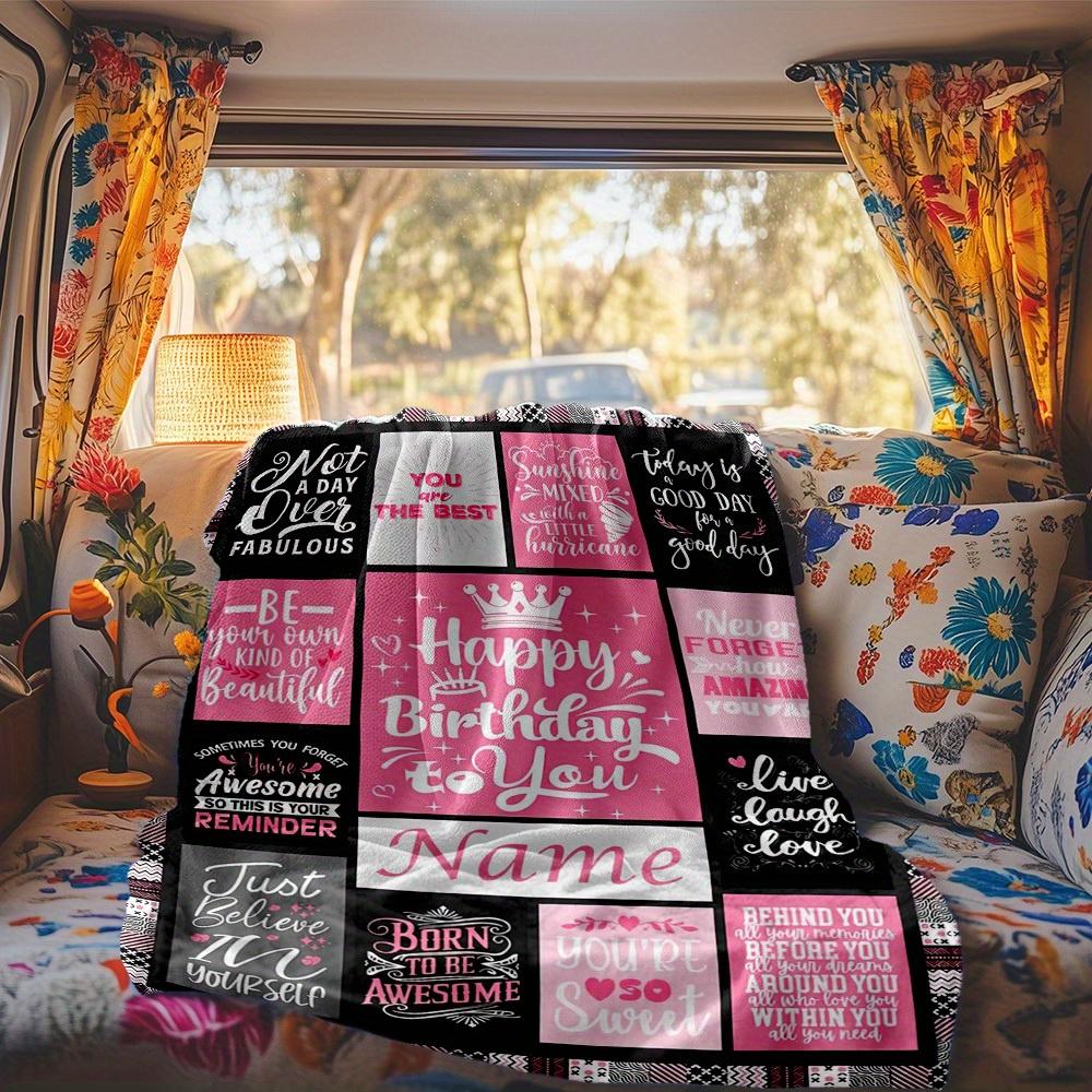 Birthday Customize Your Name Rv Blanket Soft Warm Lightweight Allseason Multipurpose Blanket For Travel Camping Picnic Sofa Bed Living Room Suitable