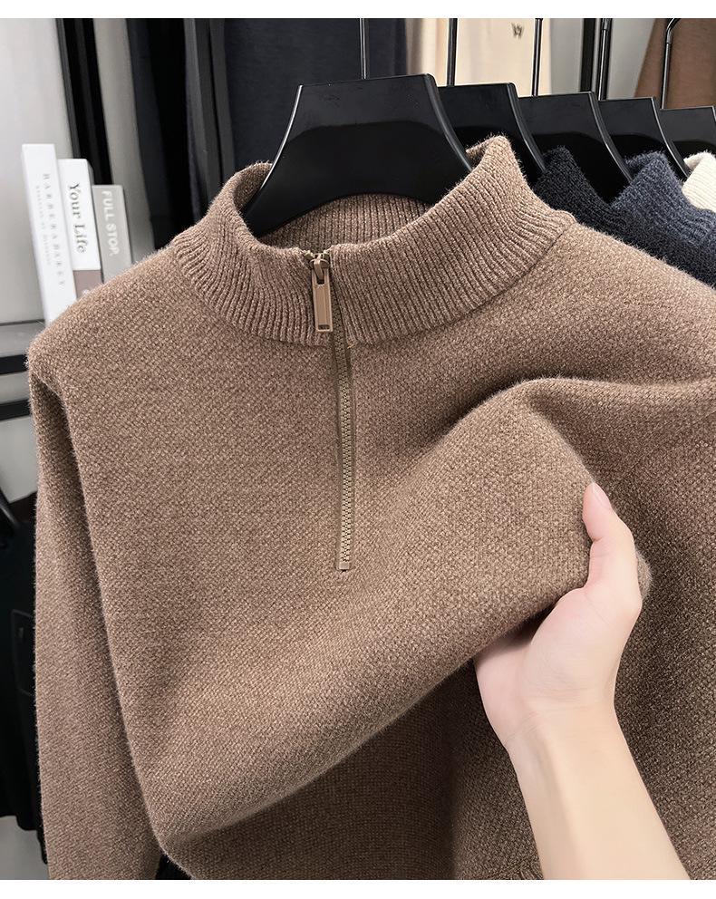 Herren Winter Chenille Pullover - Verdickter Halbhoher Kragen Reißverschluss - Warme Samtgefütterte Basisschicht