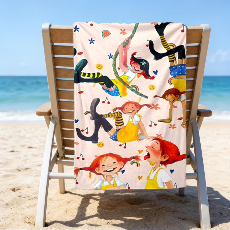 Serviette de plage à motifs Pippi Longstocking - douce, absorbante, séchage rapide, lavable en machine - parfaite pour la natation, le camping, la plage