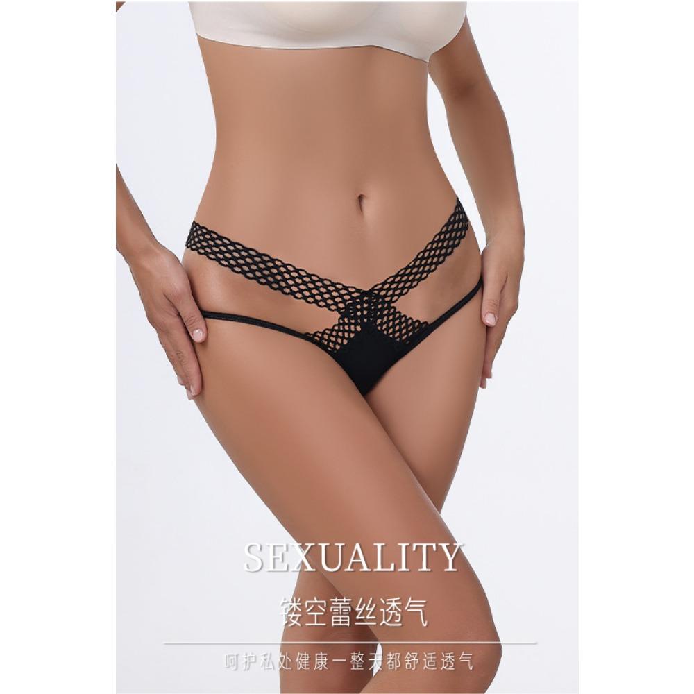 European and American Interwoven Hollow Ice Silk Underwear Women's Sports Fashion Outer See-through Low Waist Thin Belt Temptation Sexy Thong