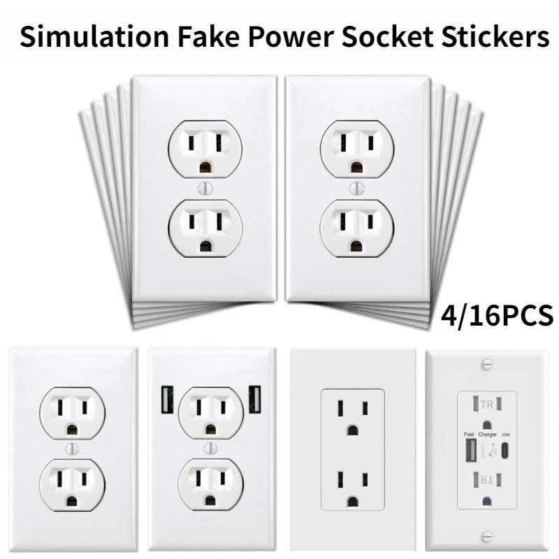 4/16PCS Prank Wall Outlet Stickers Office Simulation Fake Power Outlet Stickers Prank April Fool's Day Stickers