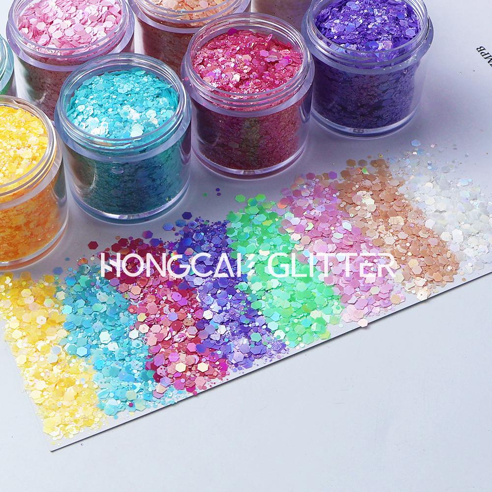 Bulk Holographic Macaroon Polyester Chunky Mixed Glitter for Epoxy Resin Crafts Tumblers Christmas Decorations