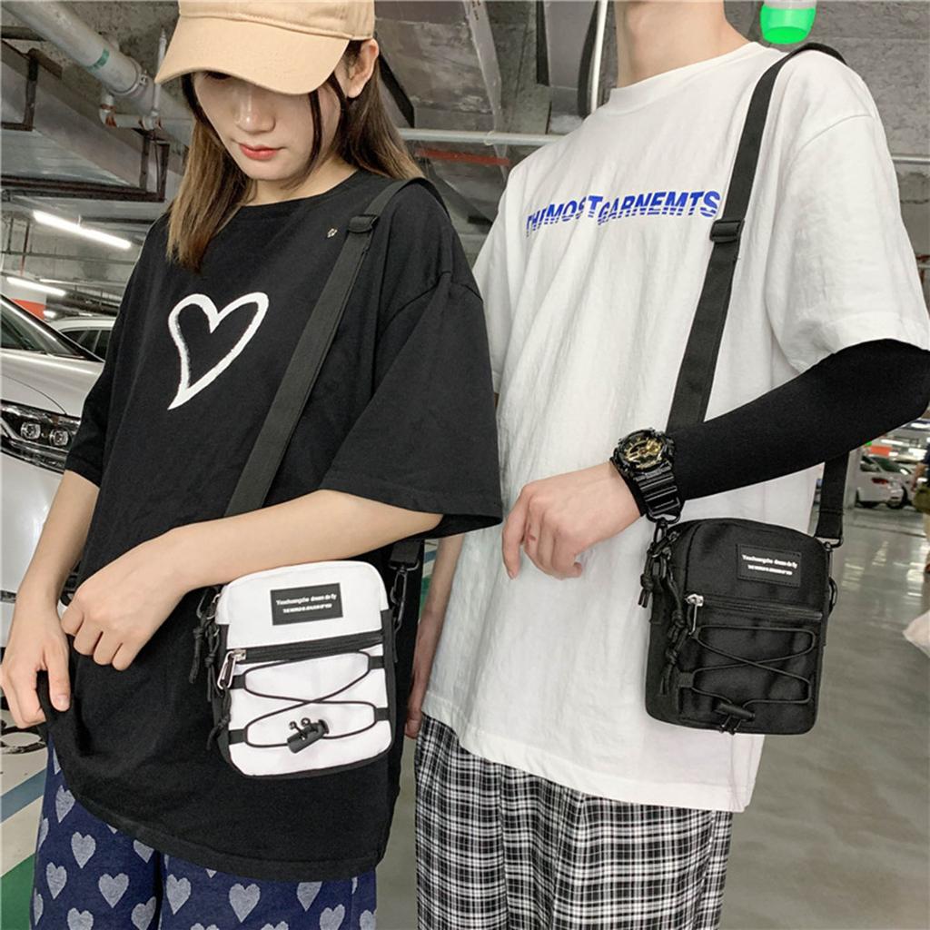 Japanese Harajuku Style Workwear Drawstring Letter Student Crossbody Bag Small Satchel