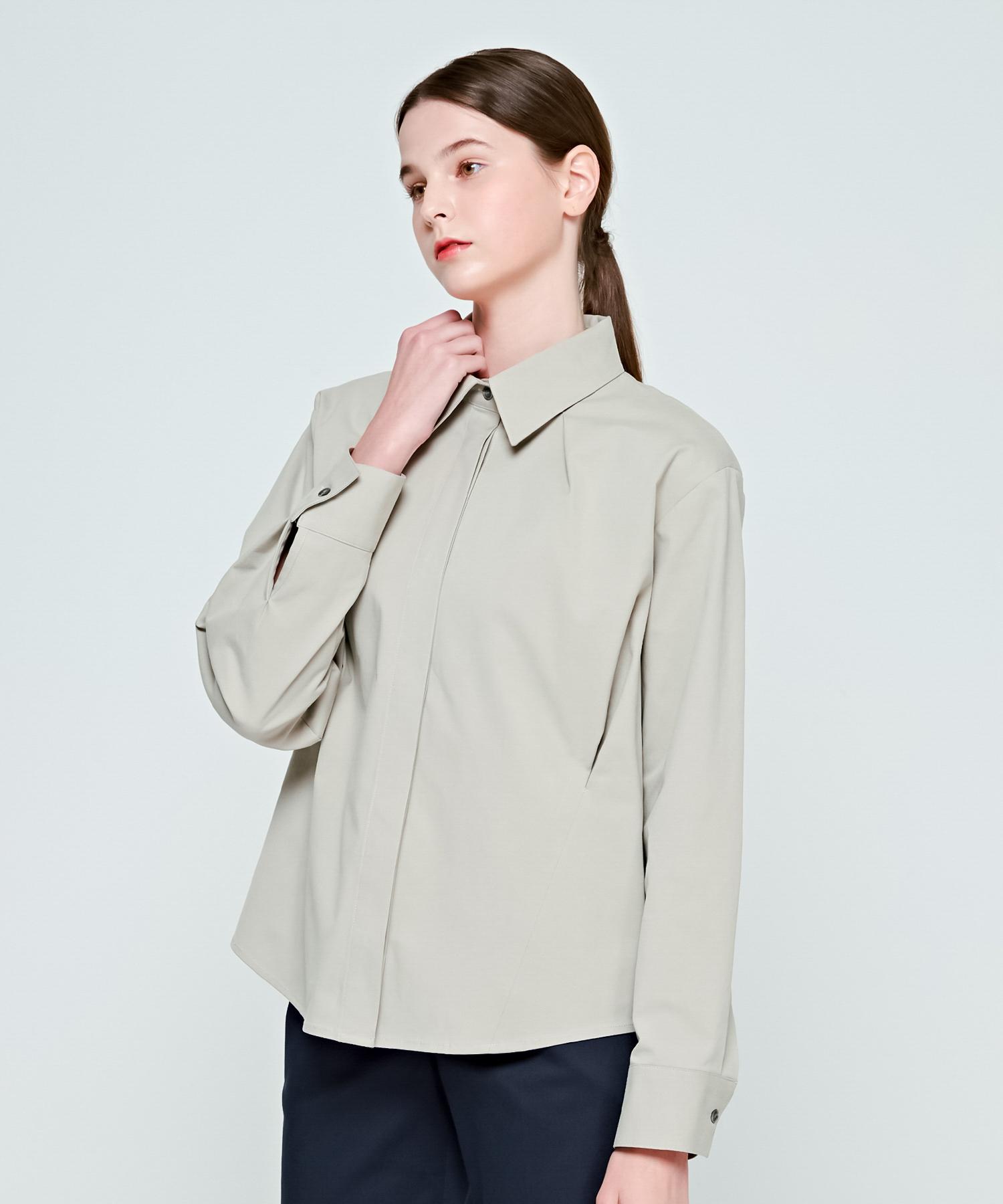 Depassion Pintuck Collar Long Sleeve Shirt (Gray) Free/Free