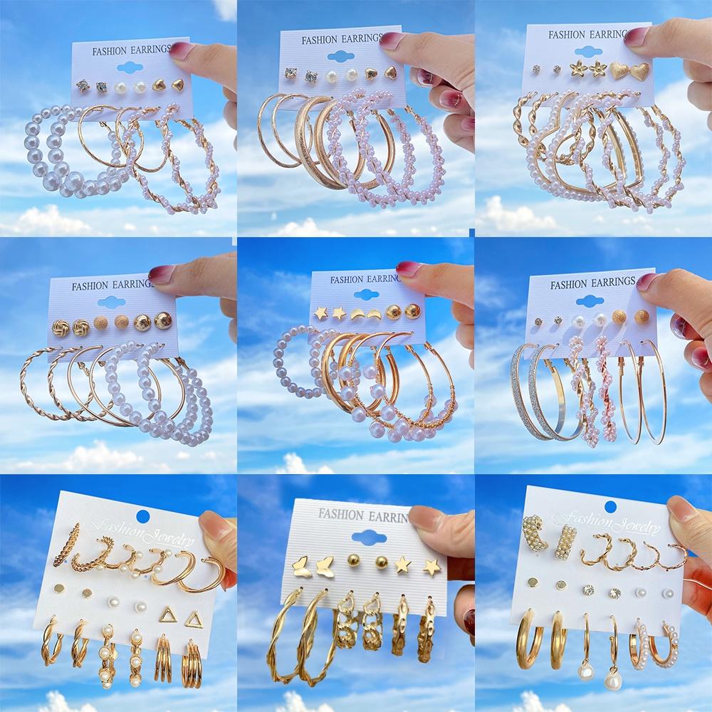 iF ME Fashion Pearl Earring Set Women Luxury Butterfly Love Heart Gold Stud Earrings Resin Hoop Earrings Jewelry Accessories