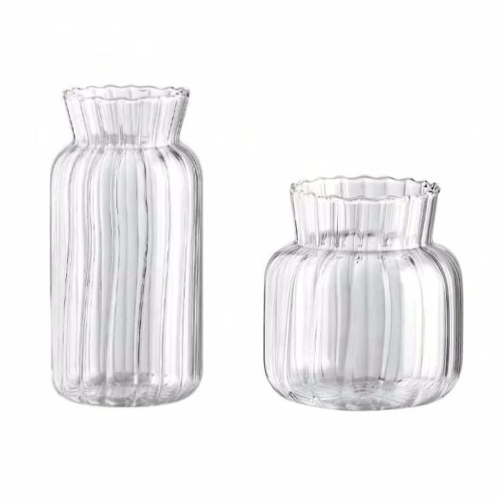 1/2pc Transparent Glass Vases Striped Hydroponic Plant Flower Pot  Living Room Bedroom Floral Plant Bottle Desktop Vase Decor