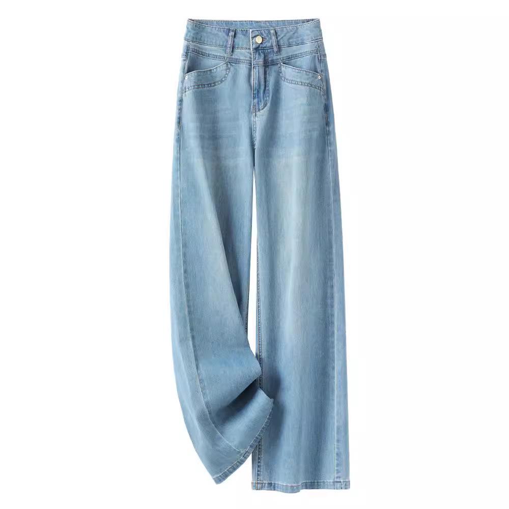 Women's Light Blue High-Waisted Wide-Leg Jeans - 2025 Summer Slimming Style