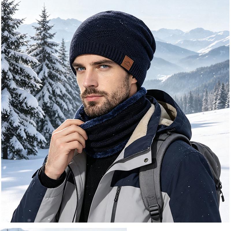 Winter Knit Beanie and Neck Gaiter Set Warm Fleece Lined Slouchy Hat Scarf for Men Women