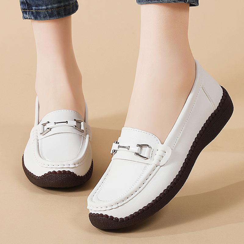 

Women Simple White Loafers Leather Driving Moccasins Comfort Flats Casual Slip on Plus Size Black Shoes 43