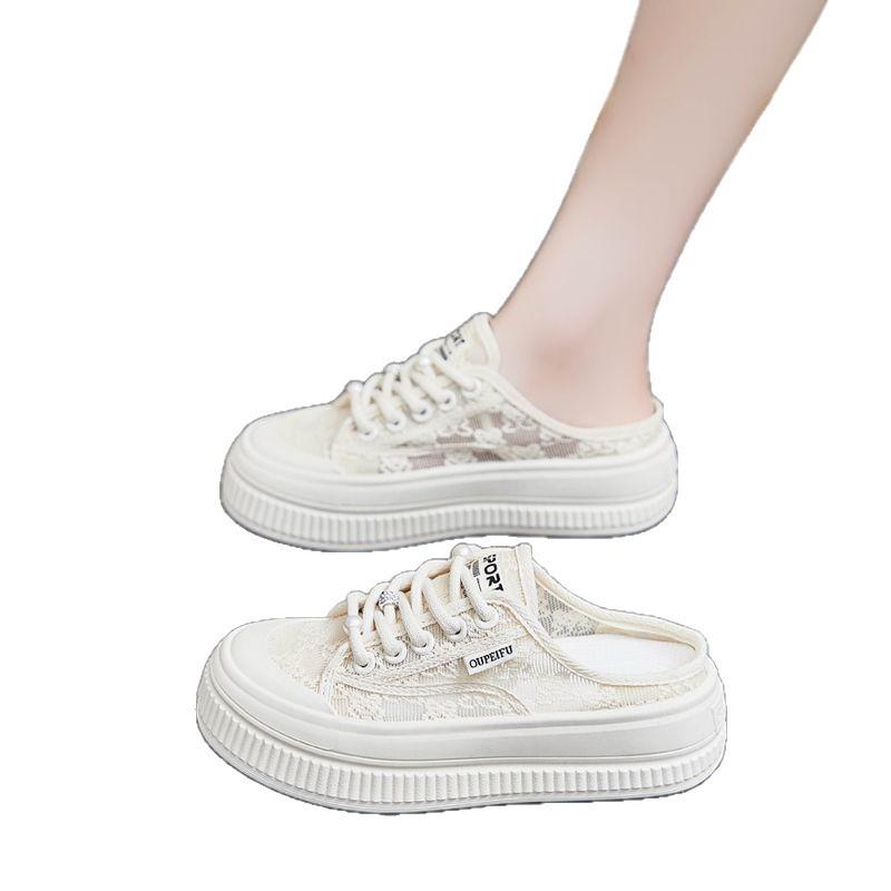 Breathable Little White Shoes Women's Shoes 2025 New Summer Net Shoes Popular Versatile Thick-soled Lace Thin Casual Board Shoes