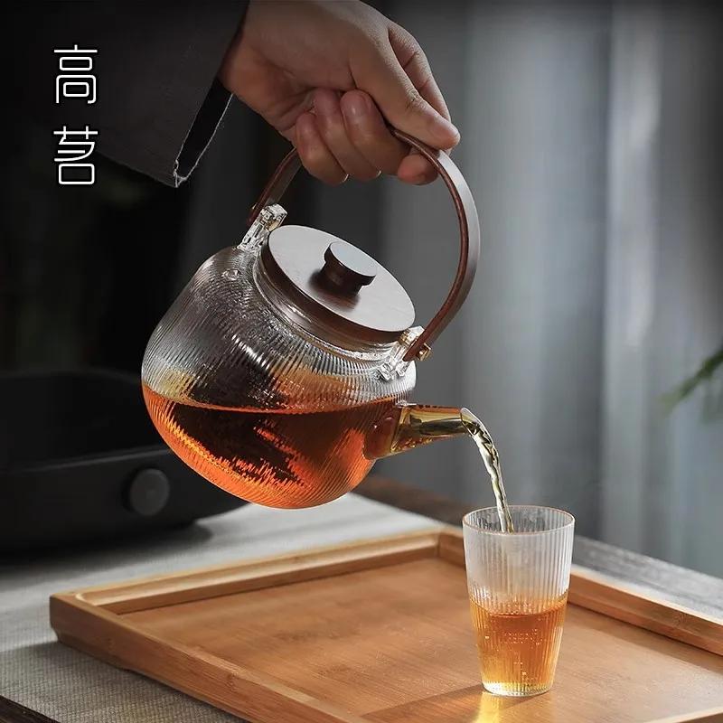 Glass Pot Filter Wood Handle Chinese Tea Ceremony Transparent Teawear Sets Cup High Boron Silicon Janpanese Teapot