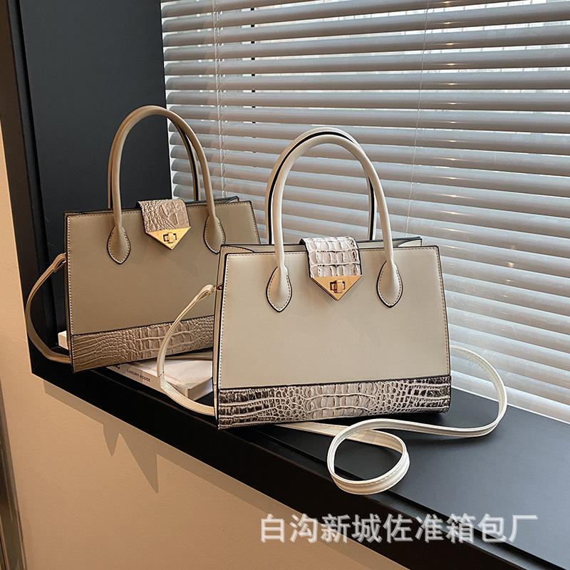 New autumn women's bags, fashionable splicing tote bags, high-end women's large-capacity one-shoulder oblique span handbags
