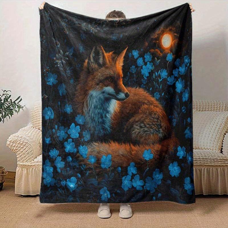 1pc Fox Printing Lightweight Flannel Blanket, Comfortable and Warm Blanket, for Camping Sofa Bed and Couch Office, Suitable for Gift Blankets