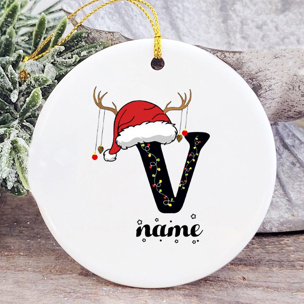 Baby's Christmas Ornament Personalized Initial with Name Ceramic Bauble Gift for Newborn Present for Baby Custom Xmas Decoration