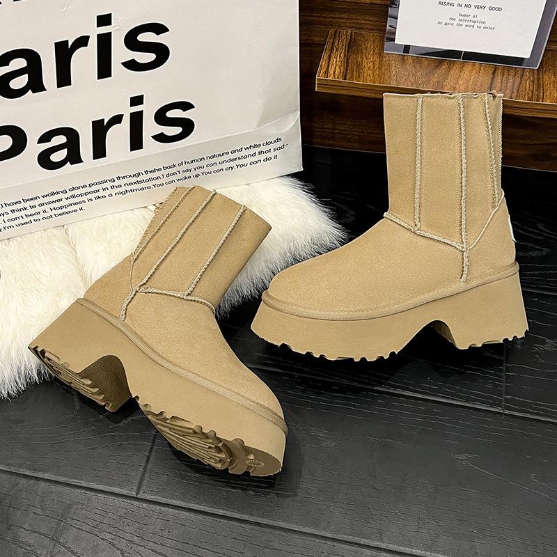 

Wool integrated~ thick-soled non-slip snow boots women s new winter side zipper velvet cotton boots large size -4 43